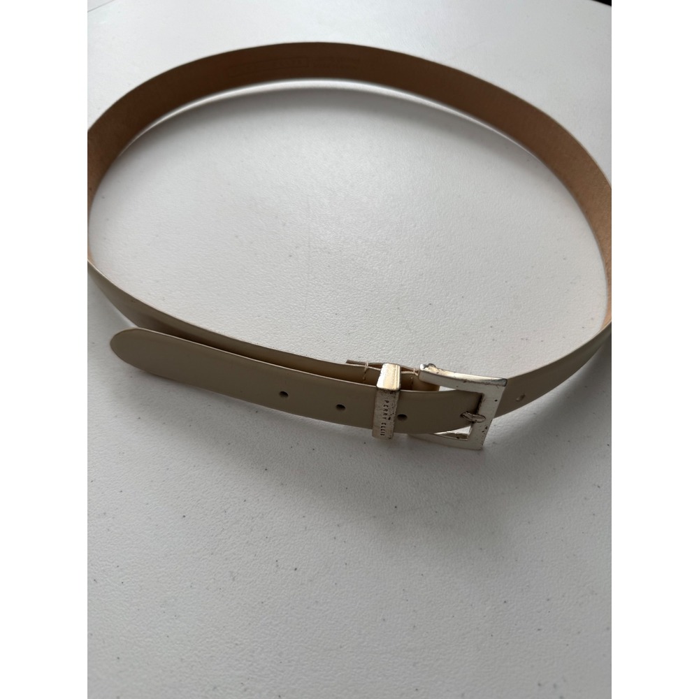 Perry Ellis Mens Beige Tan Genuine Leather Belt Silver Buckle Size XL